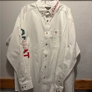 Ariat White Button-Down Shirt with Red Logo Accents